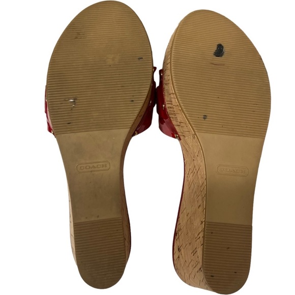 Coach Jen Patent Leather Wedge Red & Gold 8.5 Sexy Comfortable Heels - Picture 3 of 4